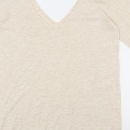 NEXT Womens Beige V-Neck  Cotton Pullover Jumper Size 8