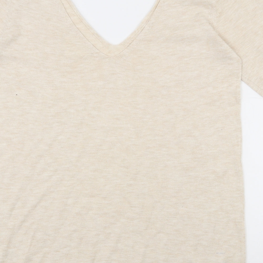NEXT Womens Beige V-Neck  Cotton Pullover Jumper Size 8