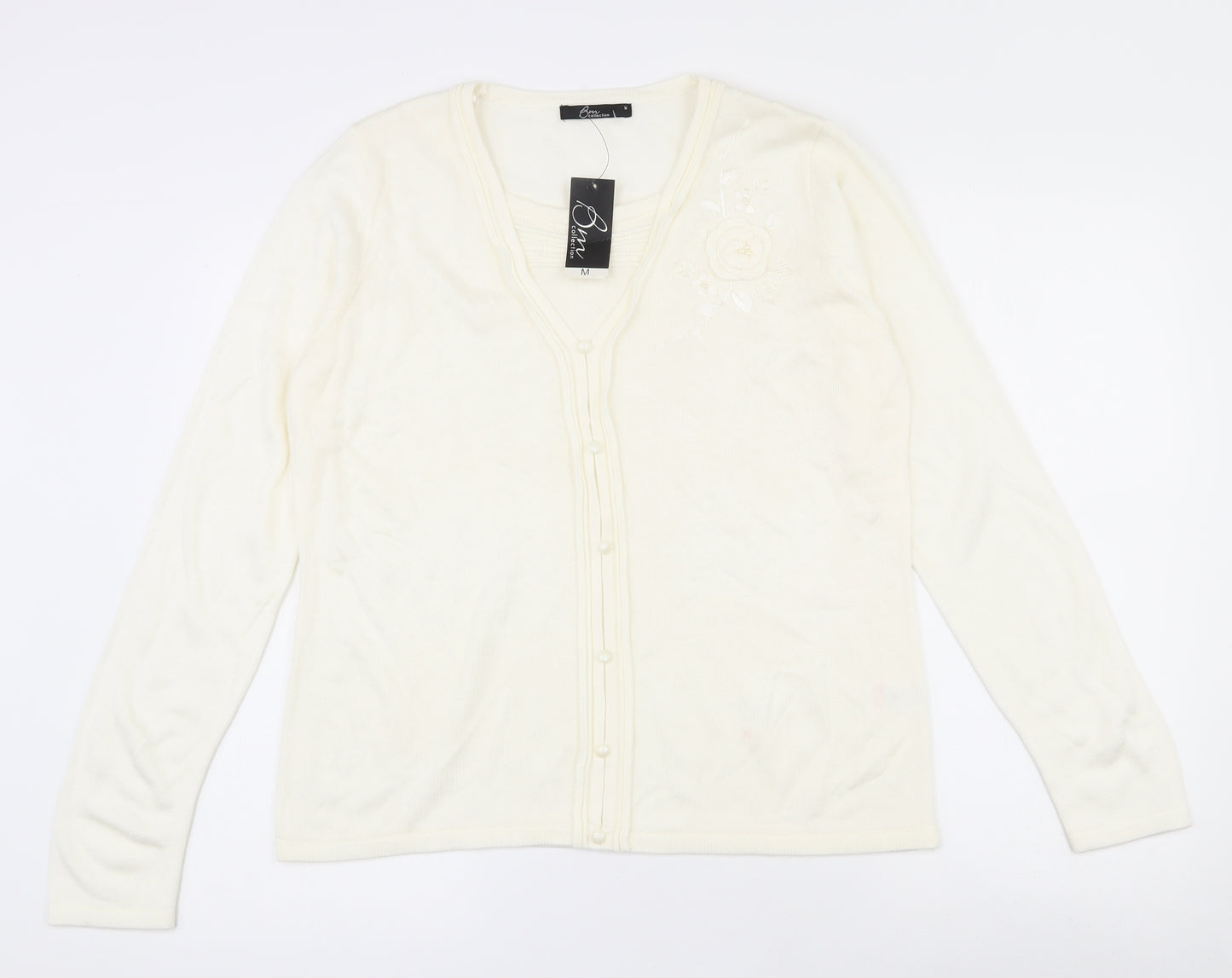 Bonmarché Womens White Square Neck Floral Acrylic Pullover Jumper Size 12