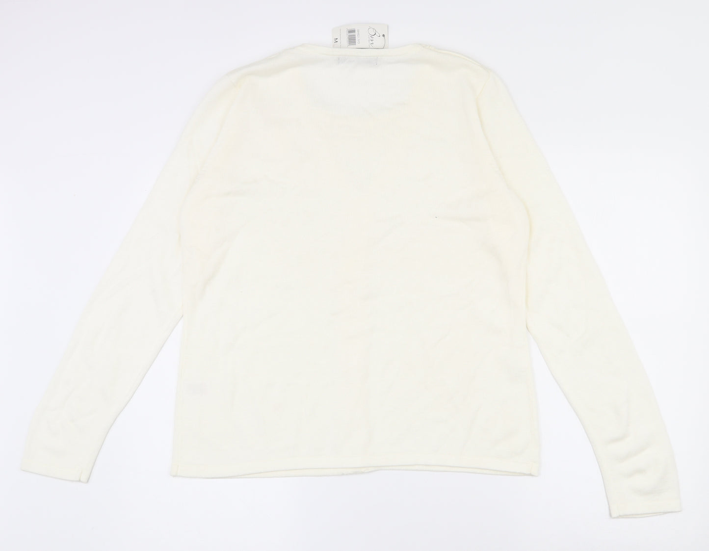 Bonmarché Womens White Square Neck Floral Acrylic Pullover Jumper Size 12