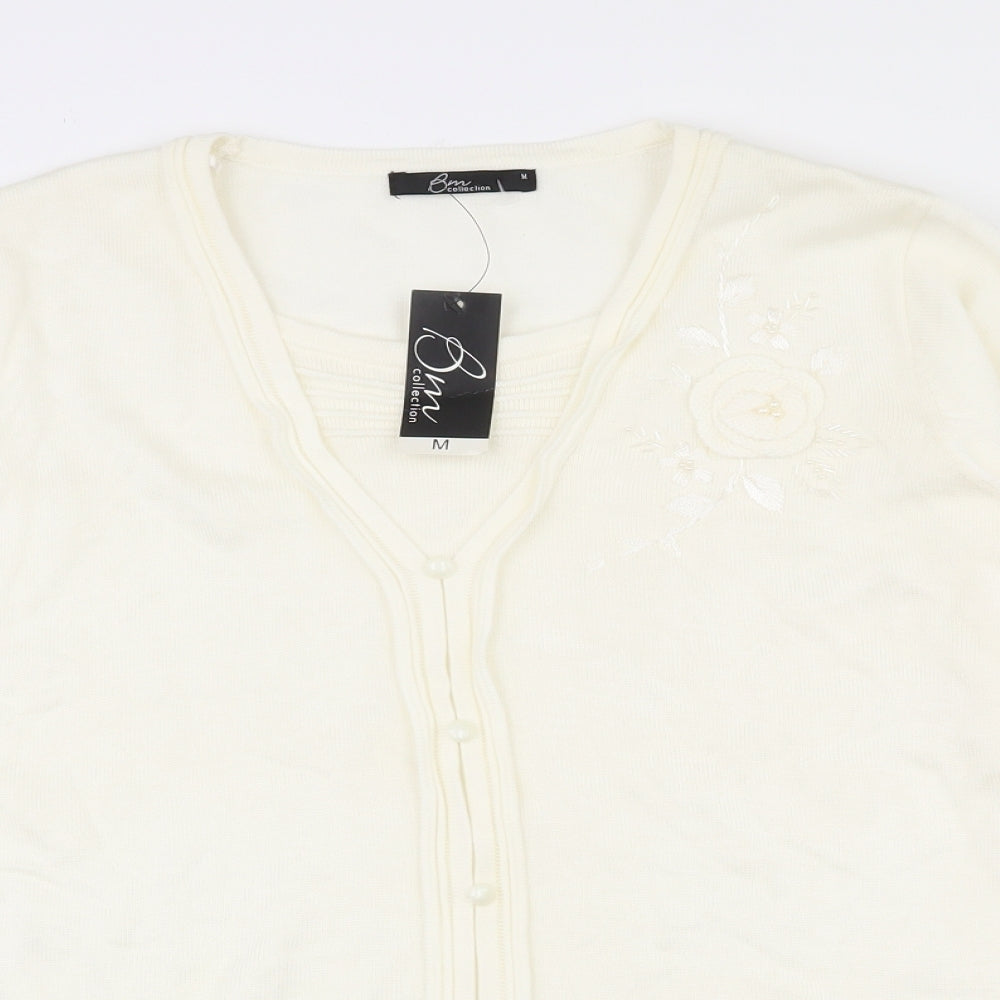Bonmarché Womens White Square Neck Floral Acrylic Pullover Jumper Size 12