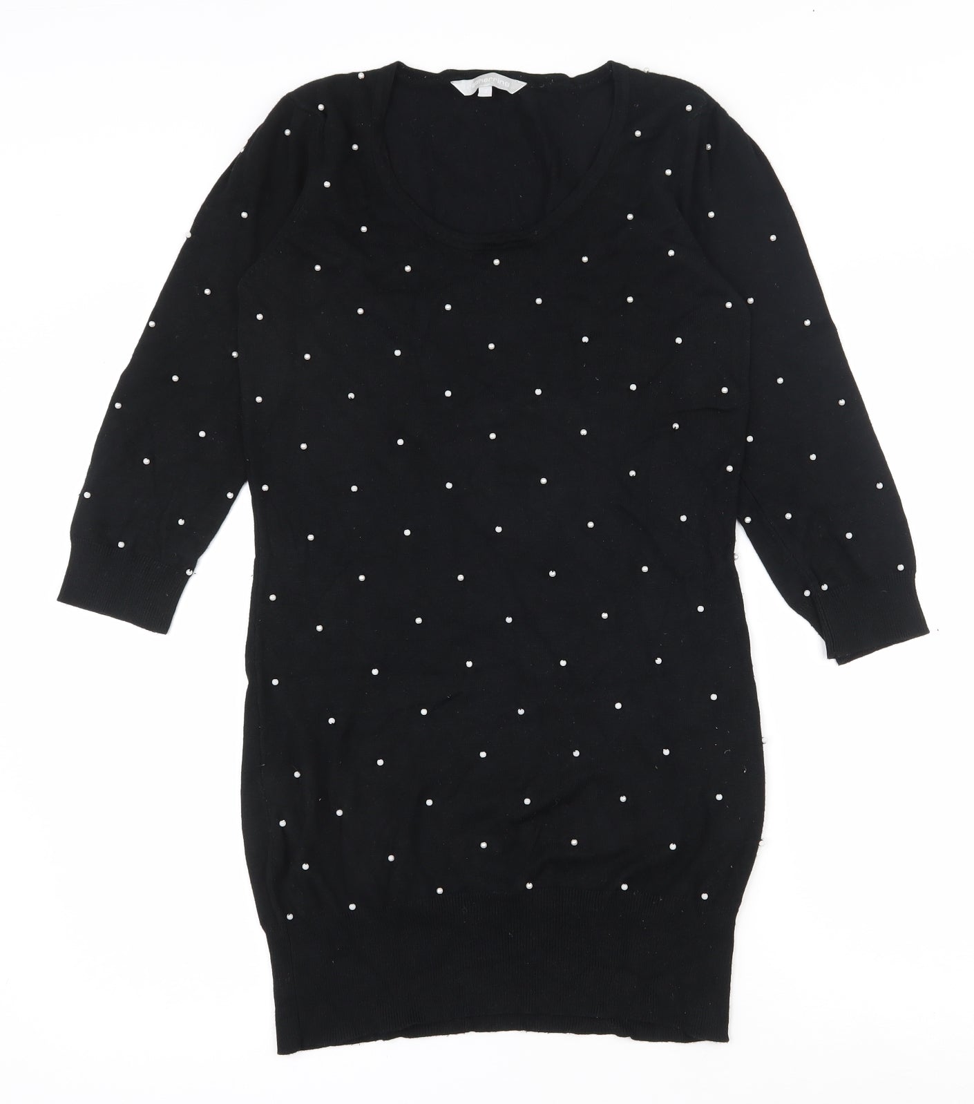 Red Herring Womens Black Round Neck  Viscose Tunic Jumper Size 12