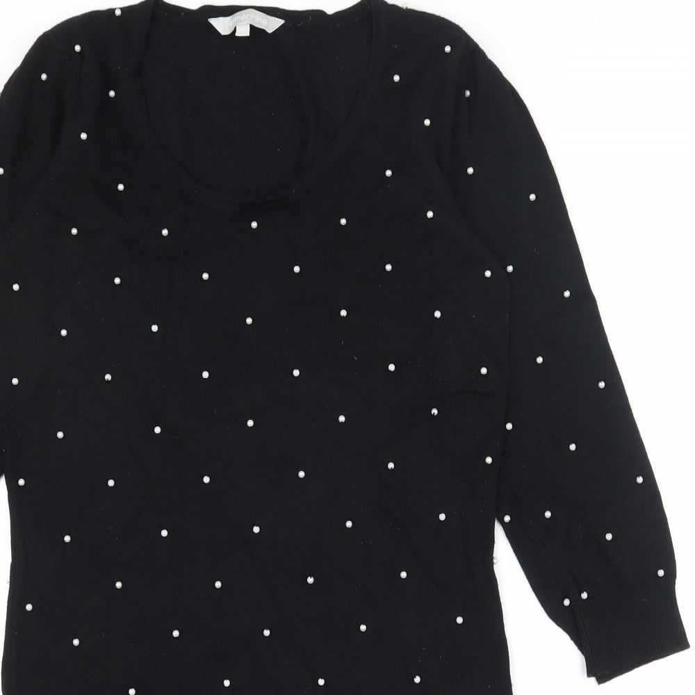 Red Herring Womens Black Round Neck  Viscose Tunic Jumper Size 12
