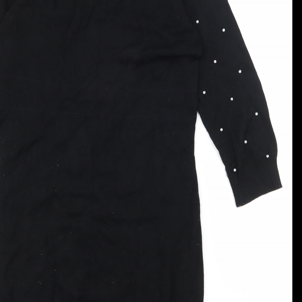 Red Herring Womens Black Round Neck  Viscose Tunic Jumper Size 12
