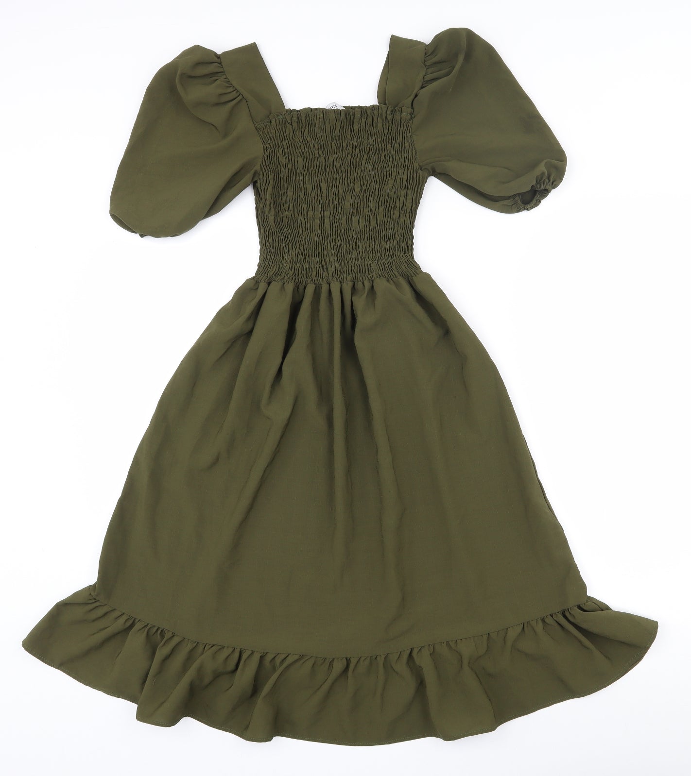 Shenaz Womens Green  Viscose Fit & Flare  Size 12  Square Neck Pullover