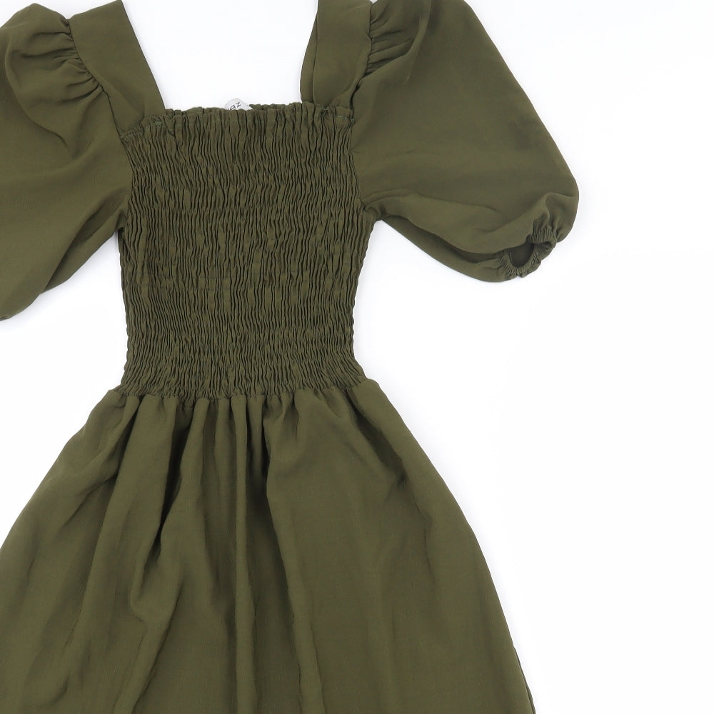 Shenaz Womens Green  Viscose Fit & Flare  Size 12  Square Neck Pullover