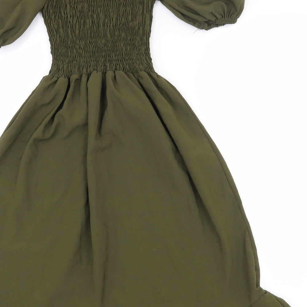 Shenaz Womens Green  Viscose Fit & Flare  Size 12  Square Neck Pullover