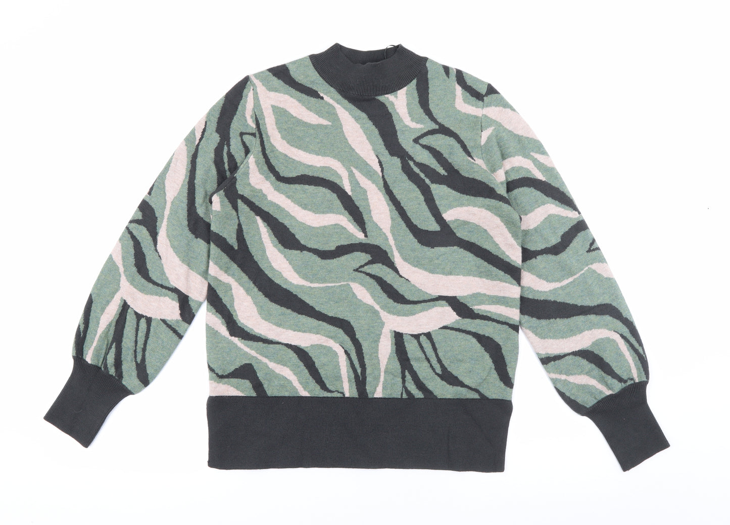 Marks and Spencer Womens Green High Neck Geometric Viscose Pullover Jumper Size M