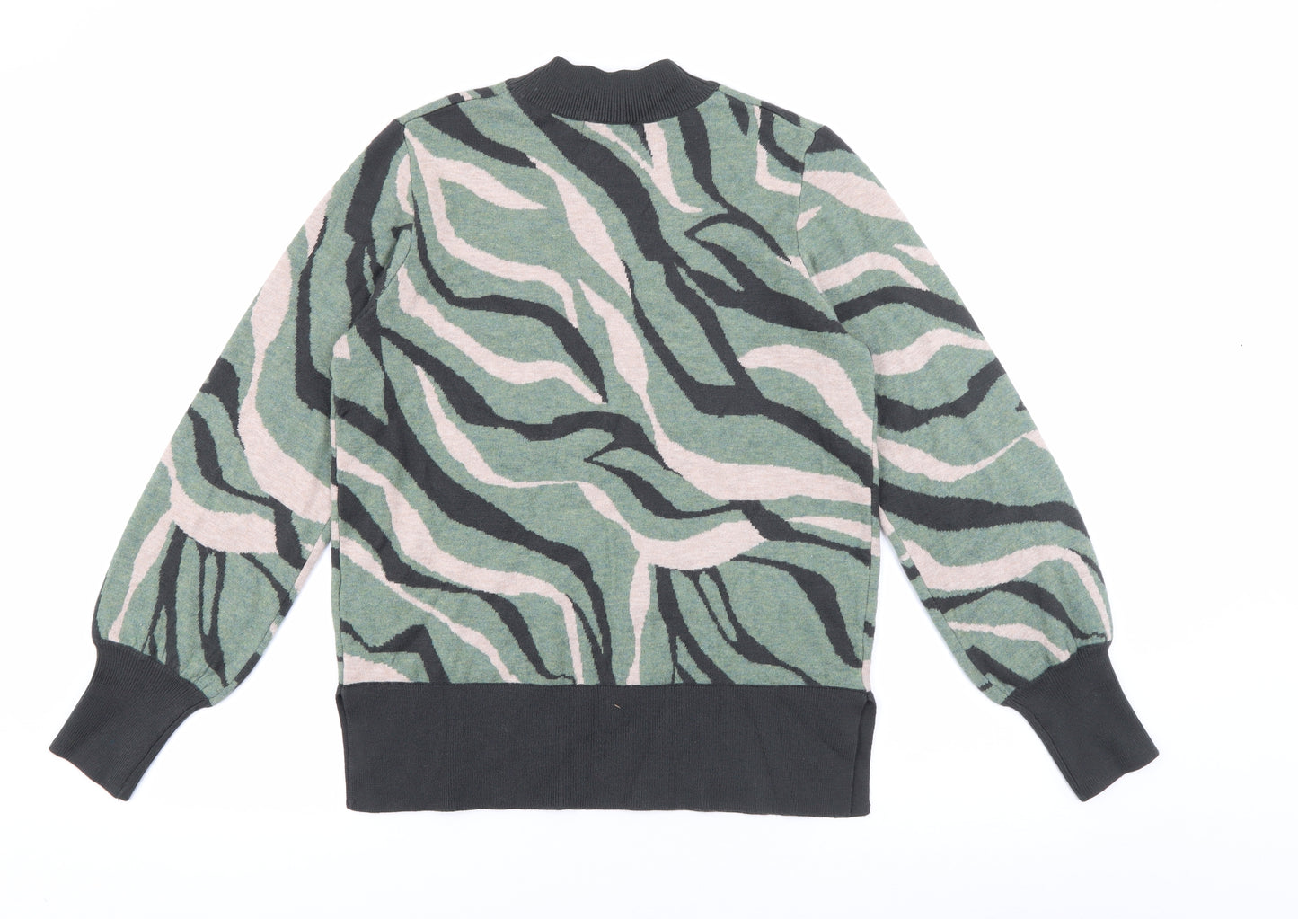 Marks and Spencer Womens Green High Neck Geometric Viscose Pullover Jumper Size M