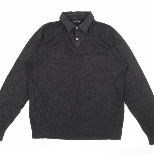 Marks and Spencer Mens Grey V-Neck  Cotton Pullover Jumper Size M