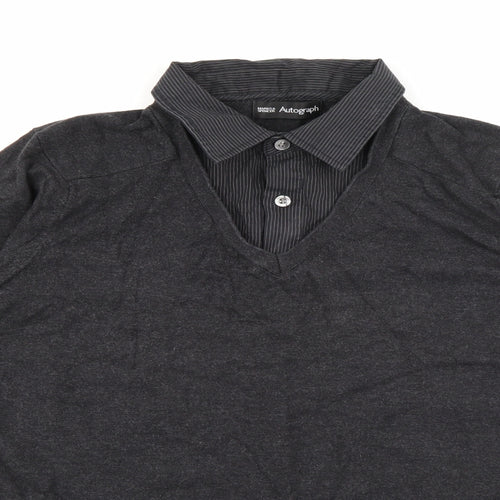 Marks and Spencer Mens Grey V-Neck  Cotton Pullover Jumper Size M