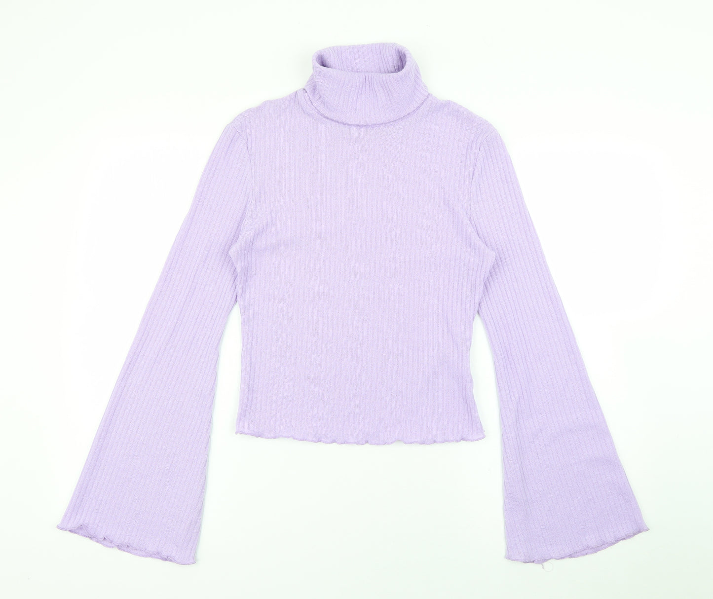 SheIn Womens Purple Roll Neck  Polyester Pullover Jumper Size L   - Bell Sleeve