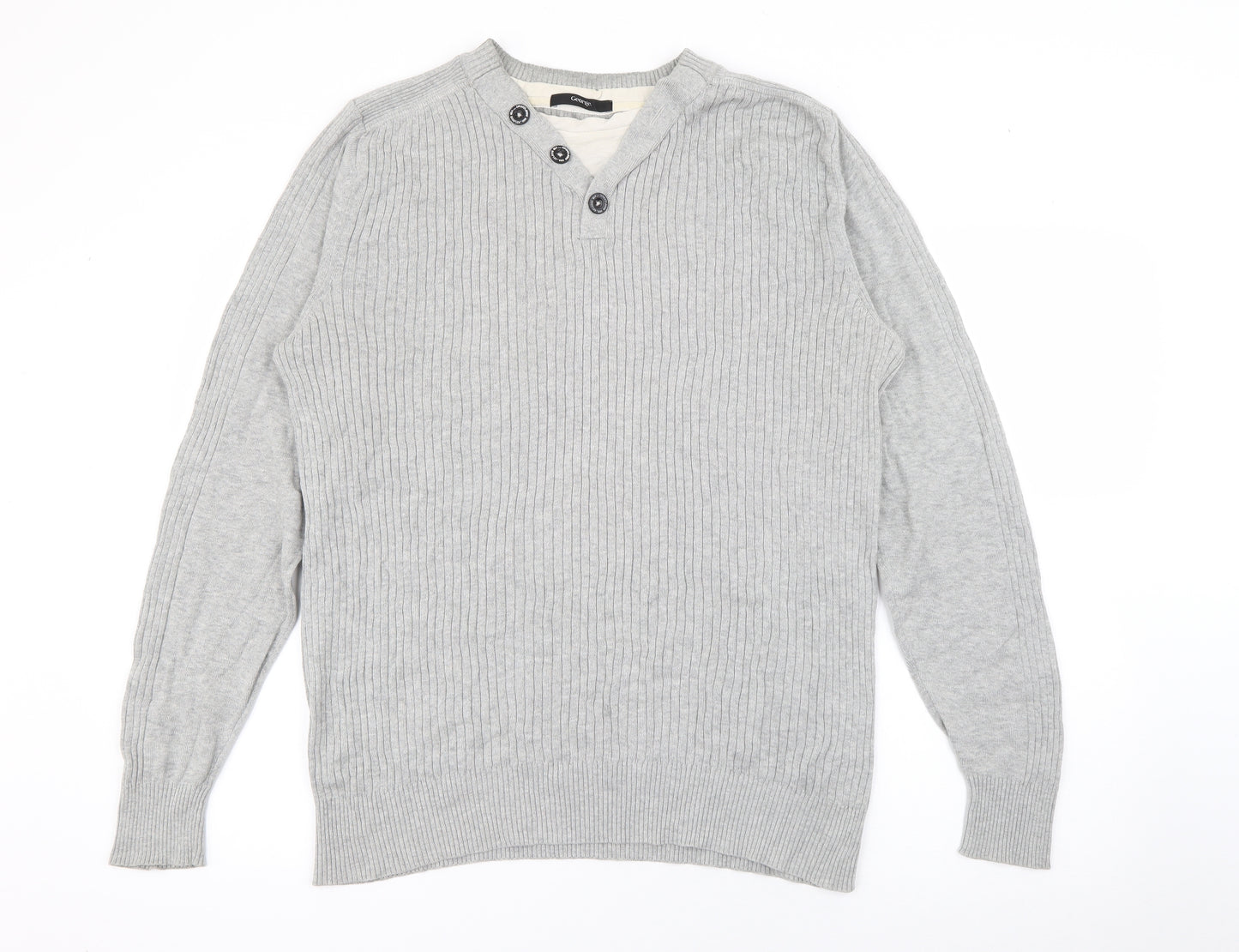 George Mens Grey Crew Neck  Cotton Pullover Jumper Size M