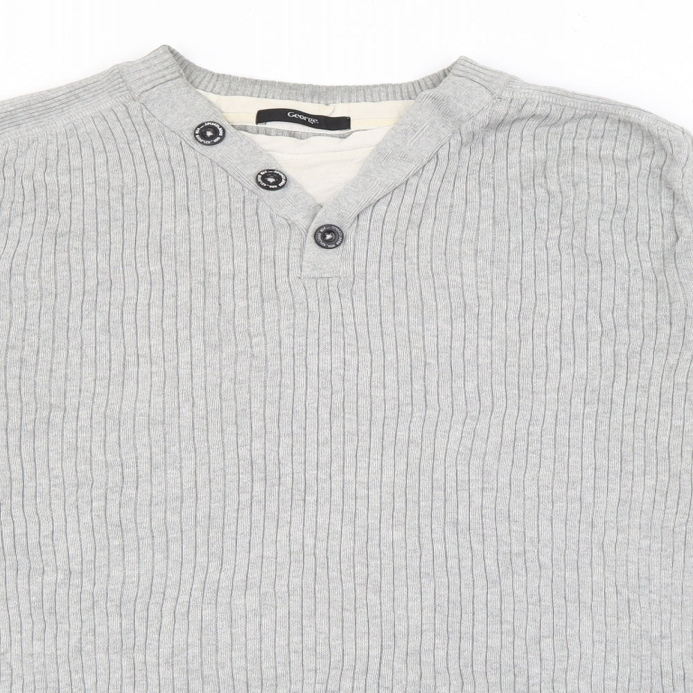 George Mens Grey Crew Neck  Cotton Pullover Jumper Size M