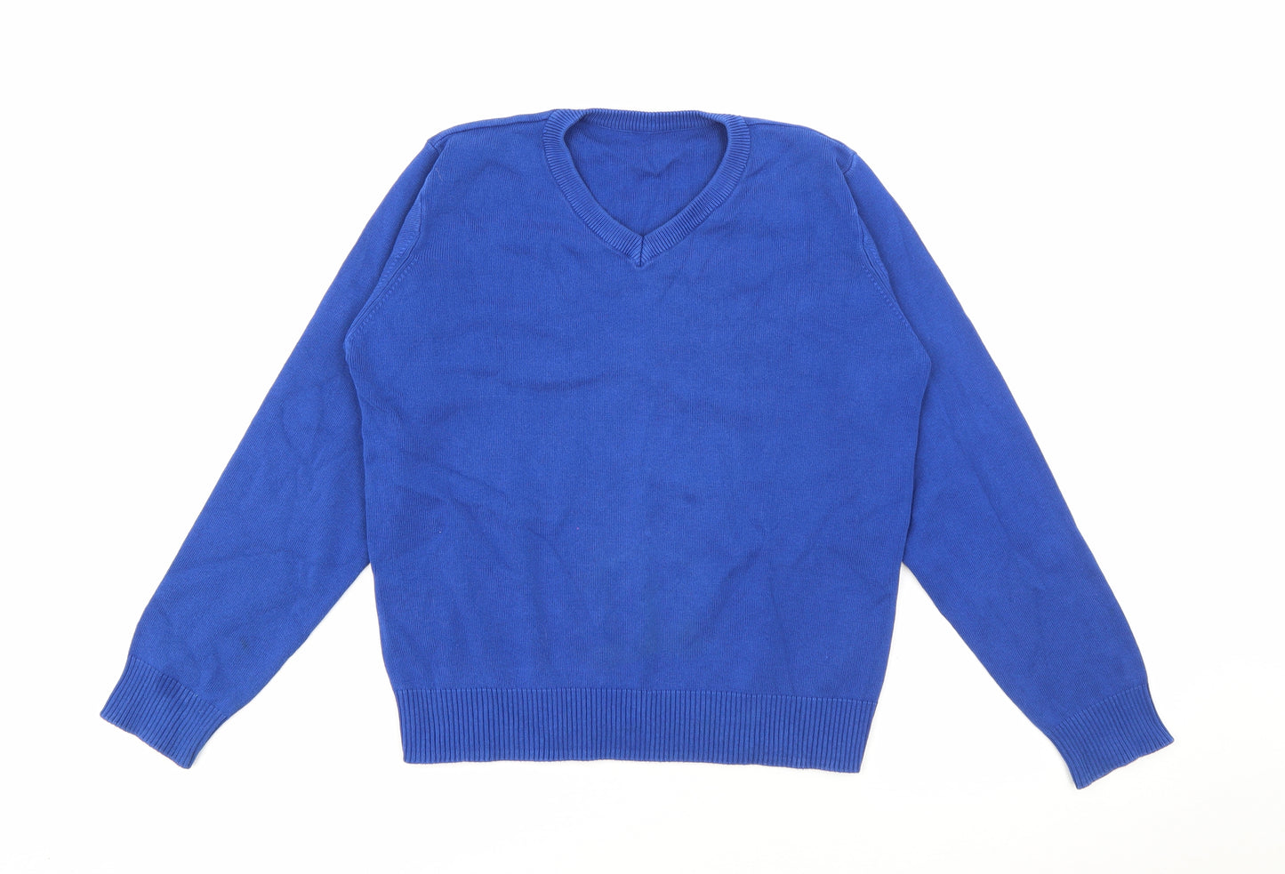 Marks and Spencer Boys Blue V-Neck  Cotton Pullover Jumper Size 11-12 Years