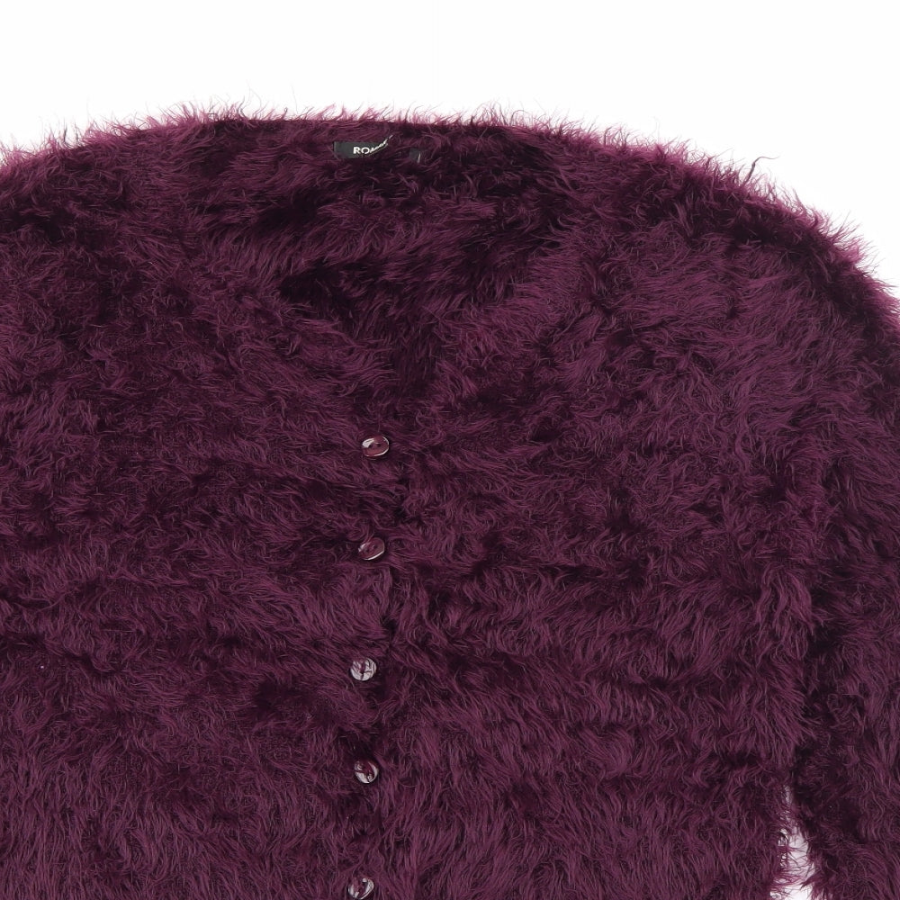 Roman Womens Purple V-Neck  Polyamide Cardigan Jumper Size 14