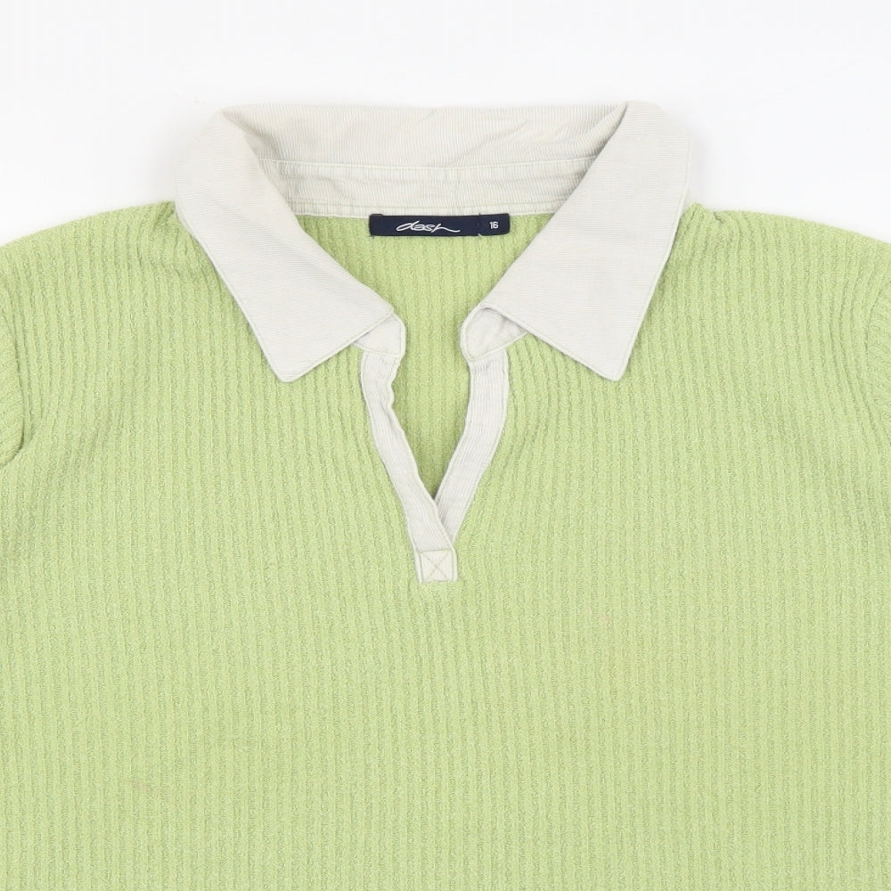 DASH Womens Green Collared  Cotton Pullover Jumper Size 16