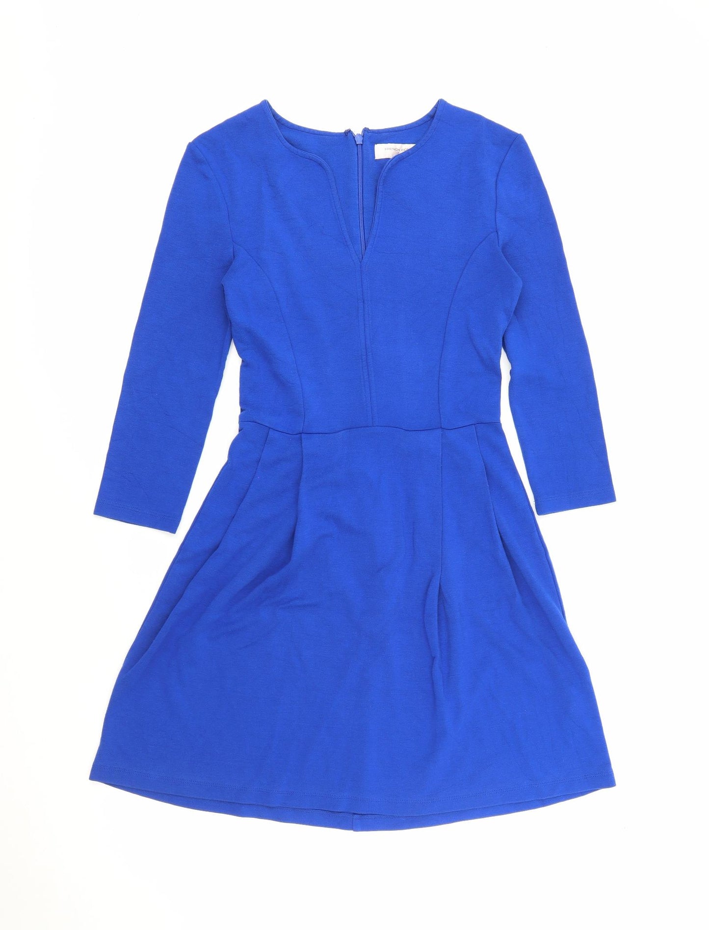 French Connection Womens Blue  Viscose Skater Dress  Size 10  V-Neck Zip