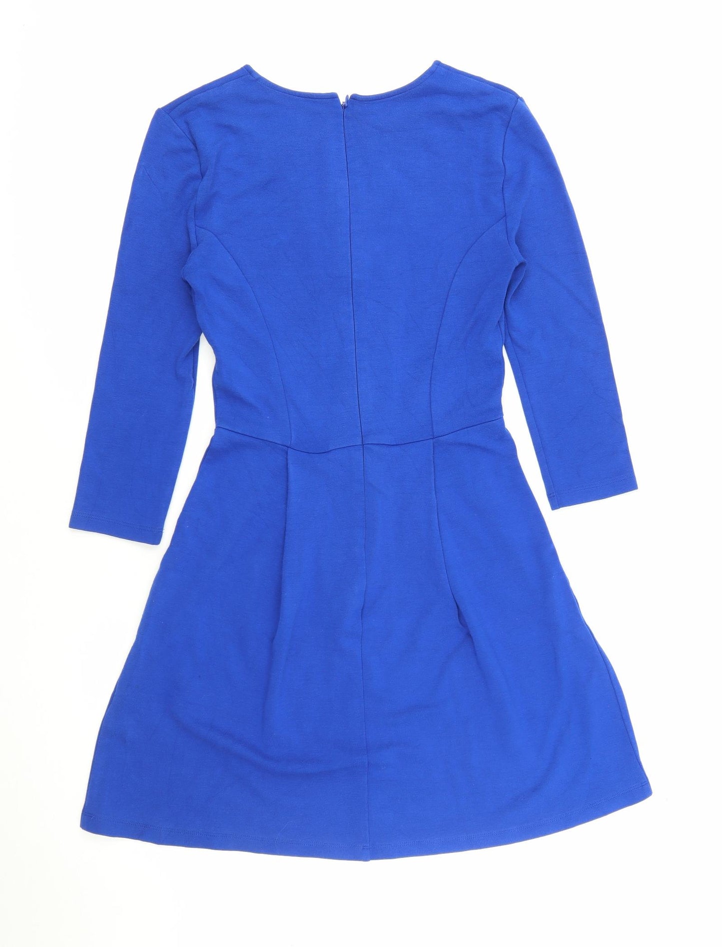 French Connection Womens Blue  Viscose Skater Dress  Size 10  V-Neck Zip
