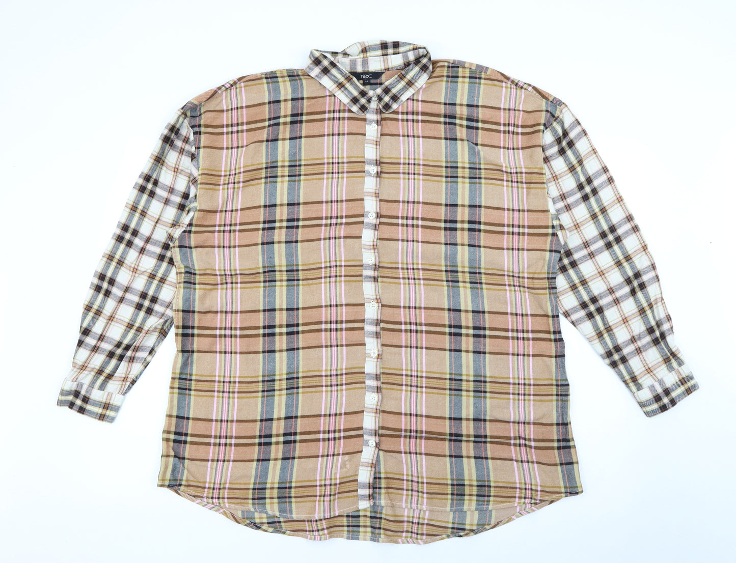 NEXT Womens Brown Plaid Viscose Basic Button-Up Size 20 Collared