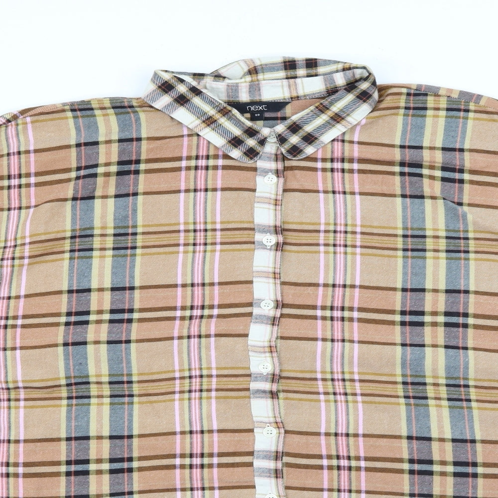 NEXT Womens Brown Plaid Viscose Basic Button-Up Size 20 Collared