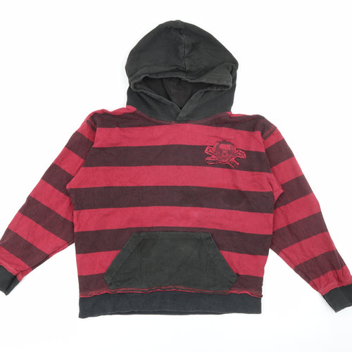 S Gear Boys Red Striped Cotton Pullover Hoodie Size 10-11 Years   - Skull and crossbones