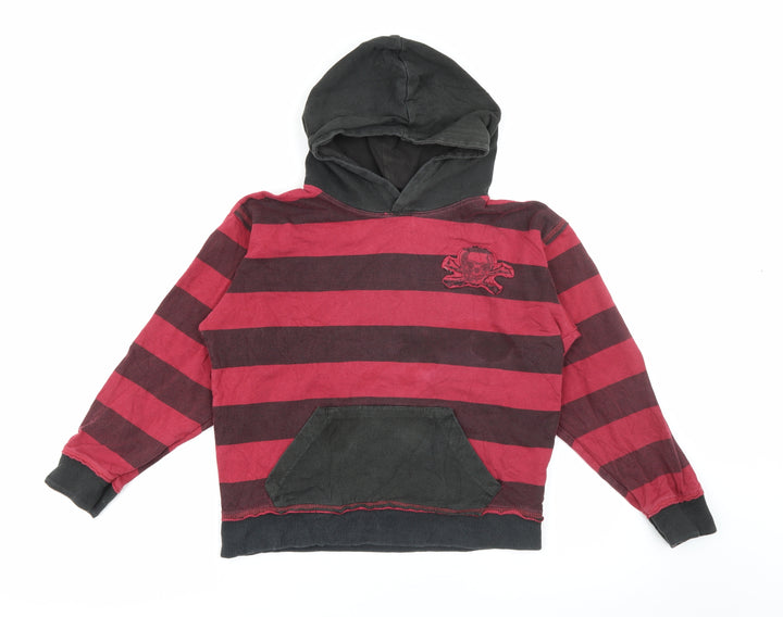 S Gear Boys Red Striped Cotton Pullover Hoodie Size 10-11 Years - Skull and crossbones