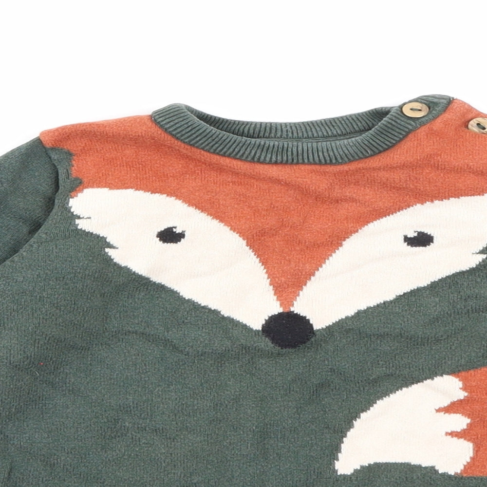 H&M Baby Green  Cotton Pullover Jumper Size 18-24 Months  Button - Fox
