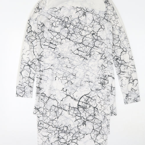 NEXT Womens White Geometric Polyester Tunic Blouse Size 6 Round Neck