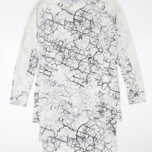 NEXT Womens White Geometric Polyester Tunic Blouse Size 6 Round Neck