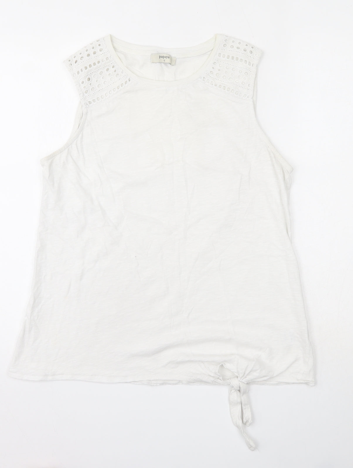 Papaya Womens White  100% Cotton Basic Tank Size 12 Round Neck