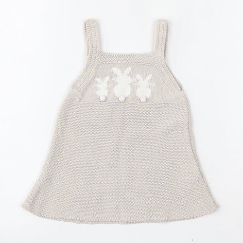 NEXT  Beige  100% Cotton Skater Dress  Size 3-6 Months  Square Neck