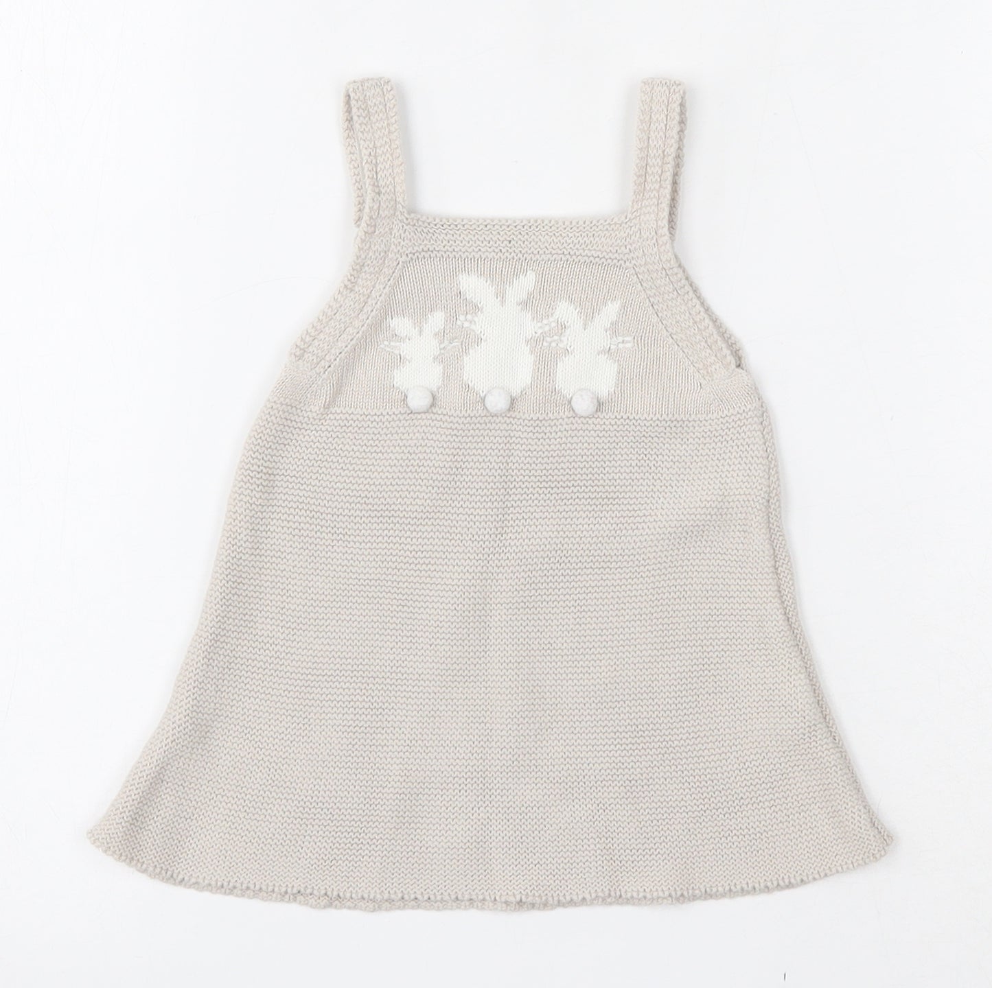 NEXT  Beige  100% Cotton Skater Dress  Size 3-6 Months  Square Neck
