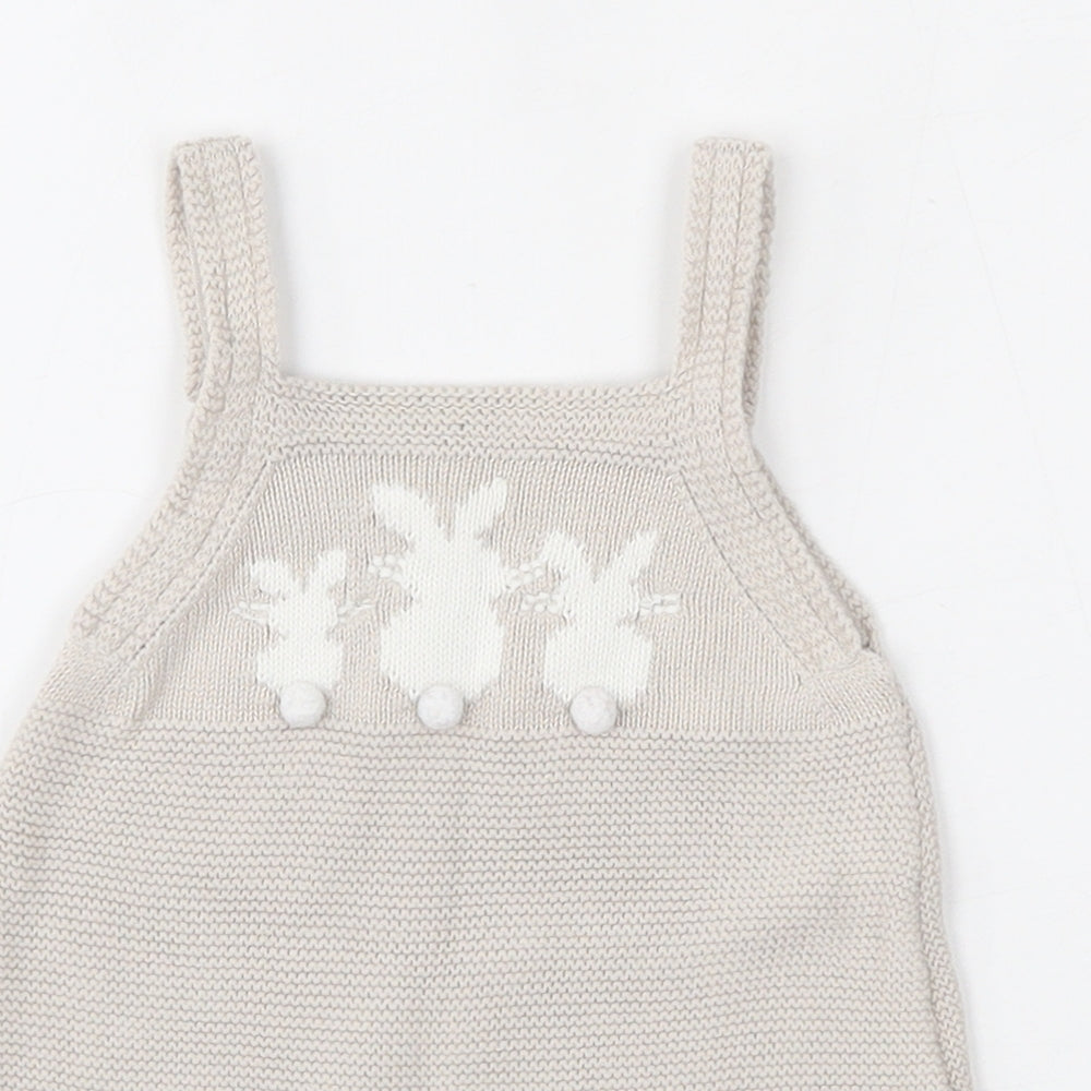 NEXT  Beige  100% Cotton Skater Dress  Size 3-6 Months  Square Neck