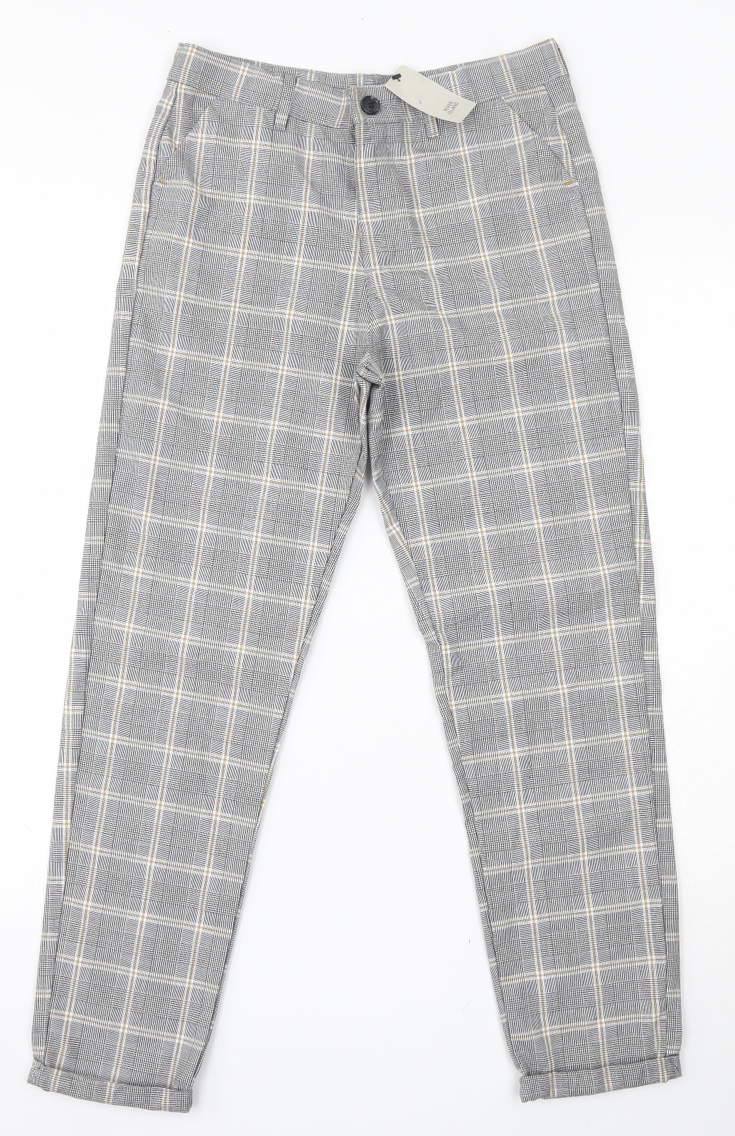 River Island Girls Black Plaid Polyester Chino Trousers Size 12 Years  Regular Button