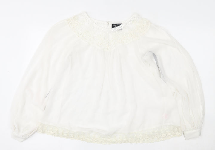 Atmosphere Womens Ivory Polyester Basic Button-Up Size 10 Round Neck