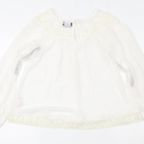 Atmosphere Womens Ivory  Polyester Basic Button-Up Size 10 Round Neck