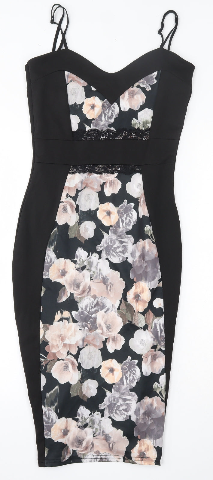 Quiz Womens Black Floral Polyester Bodycon  Size 10  Sweetheart