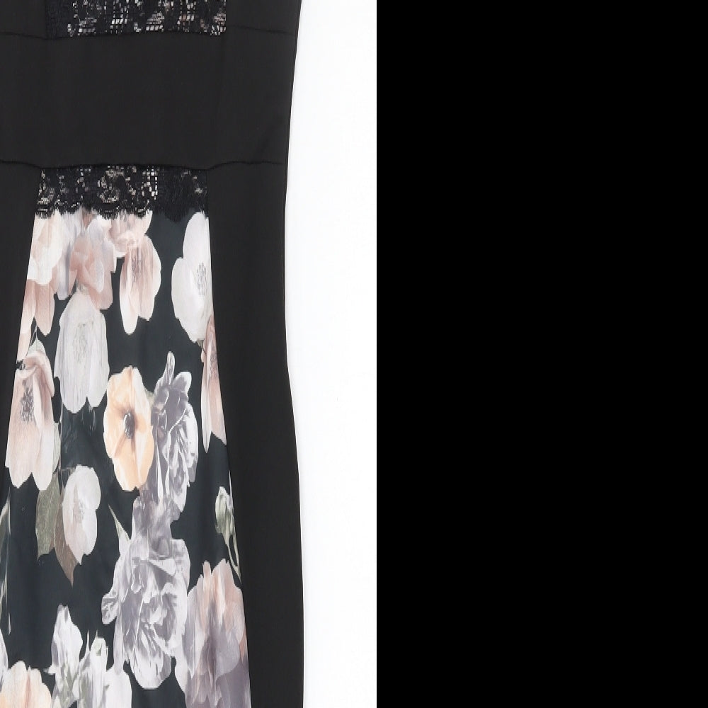 Quiz Womens Black Floral Polyester Bodycon  Size 10  Sweetheart