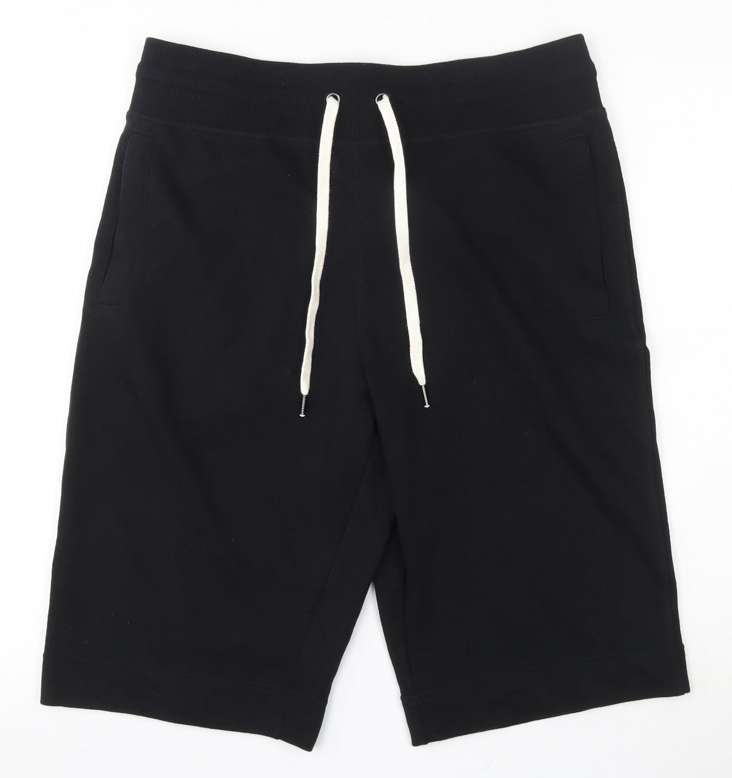 H&M Mens Black  Cotton Sweat Shorts Size M L12 in Regular Drawstring