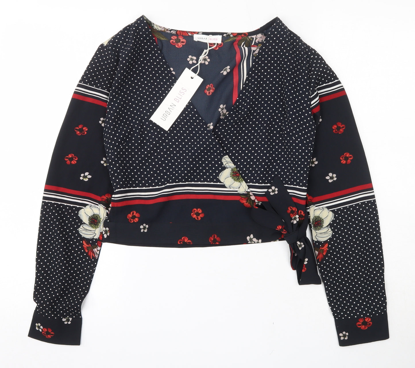 Urban Bliss Womens Multicoloured Floral Polyester Cropped Blouse Size 10 V-Neck