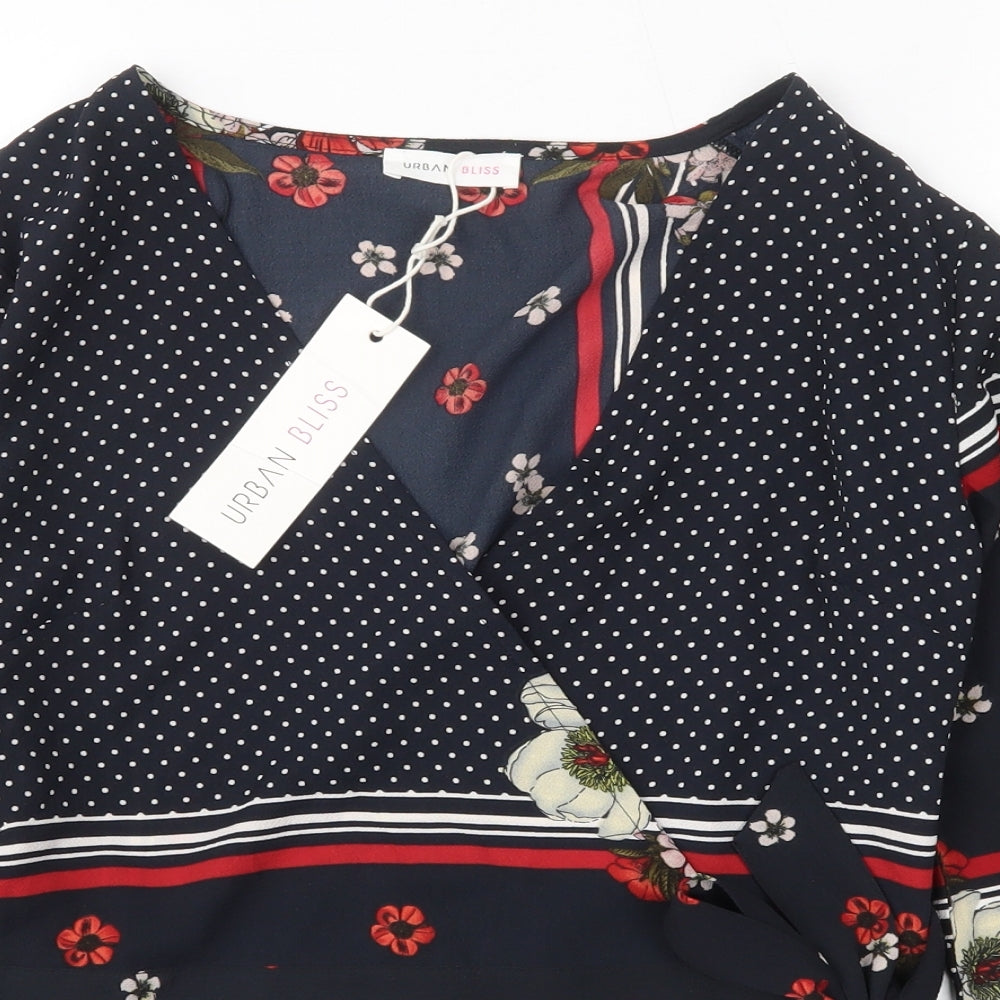 Urban Bliss Womens Multicoloured Floral Polyester Cropped Blouse Size 10 V-Neck