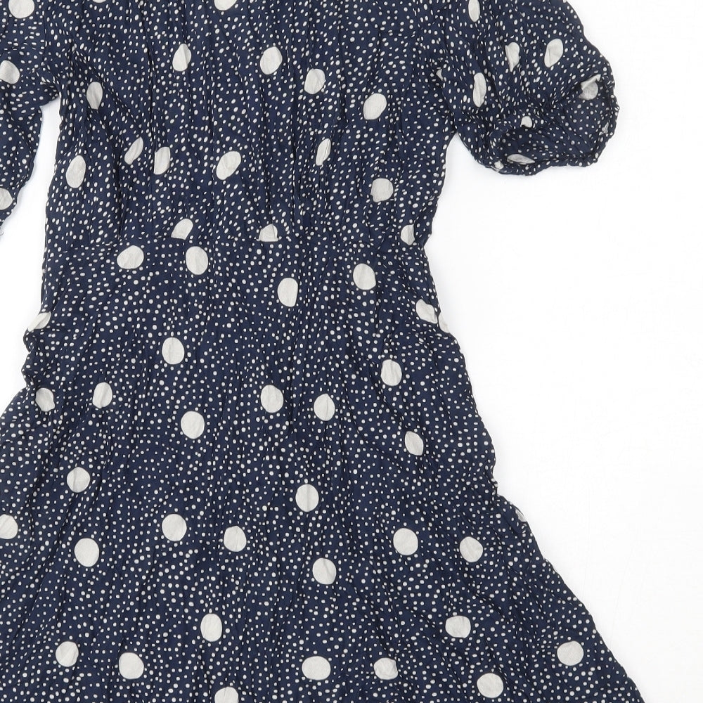 Wednesday's Girl Womens Blue Polka Dot Viscose Skater Dress  Size S  V-Neck