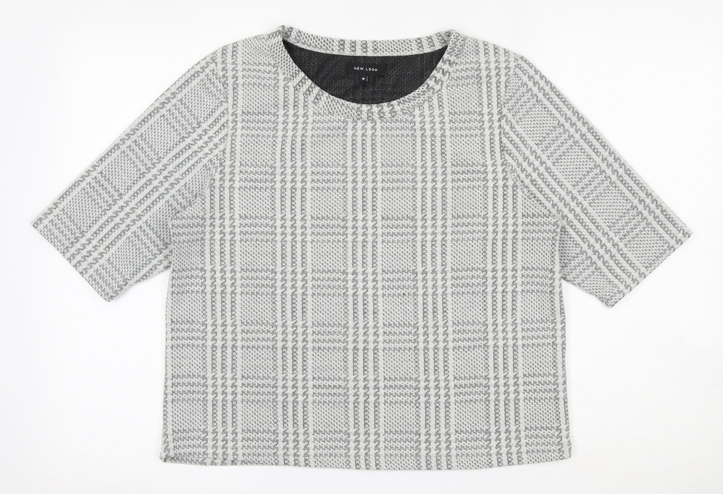 New Look Womens Ivory Plaid Polyester Pullover Sweatshirt Size 10