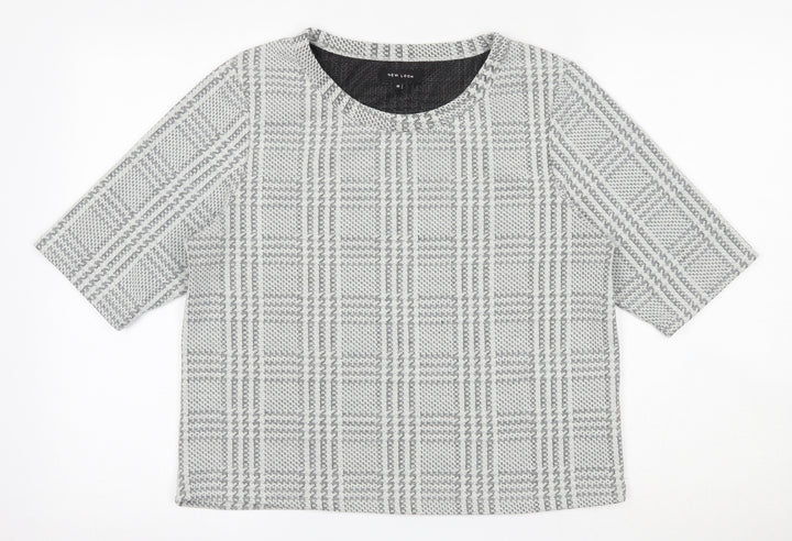 New Look Womens Ivory Plaid Polyester Pullover Sweatshirt Size 10