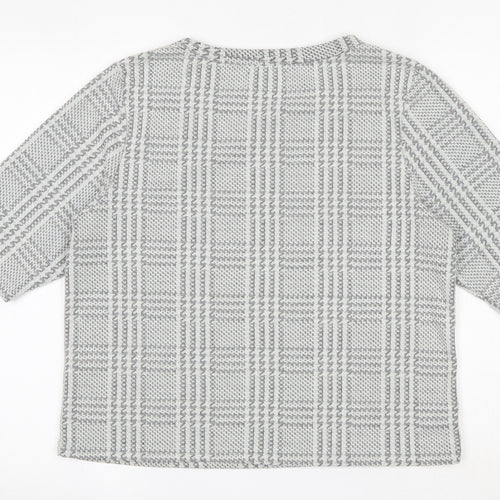New Look Womens Ivory Plaid Polyester Pullover Sweatshirt Size 10