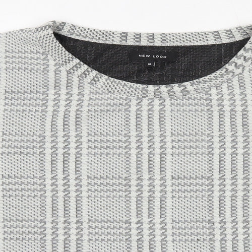 New Look Womens Ivory Plaid Polyester Pullover Sweatshirt Size 10