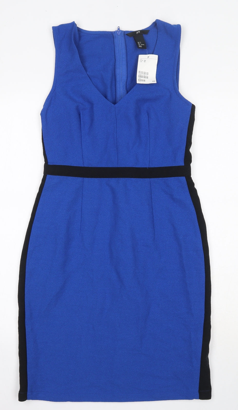 H&M Womens Blue  Polyester Bodycon  Size 10  V-Neck Zip