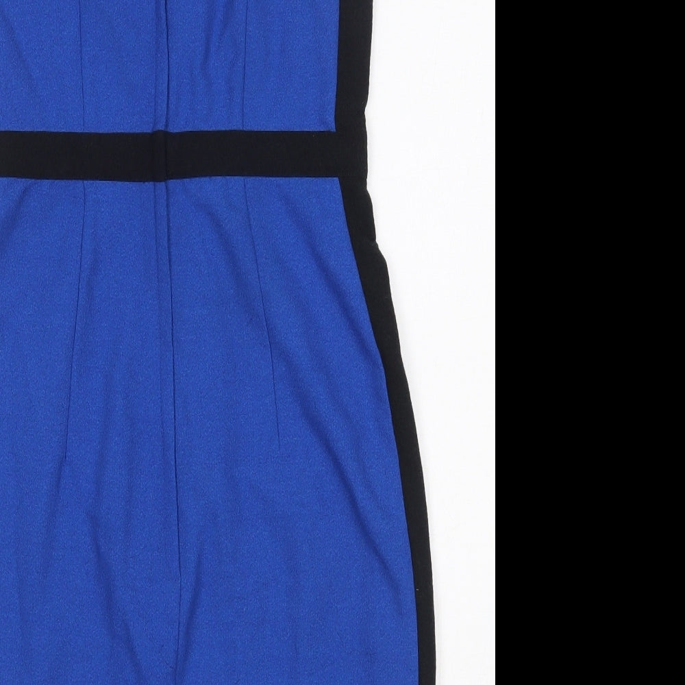 H&M Womens Blue  Polyester Bodycon  Size 10  V-Neck Zip
