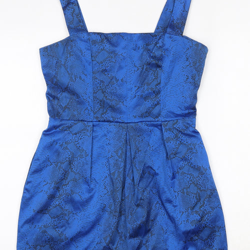 ASOS Womens Blue Animal Print Polyester Basic Blouse Size 12 Square Neck - Snakeskin Print